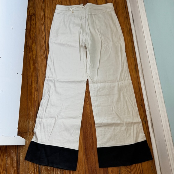 leifsdottir Pants - Leiffsdottir pants linen cream and black wide leg nautical